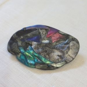 Iridescent metallic polymer clay geometric abstract art brooch
